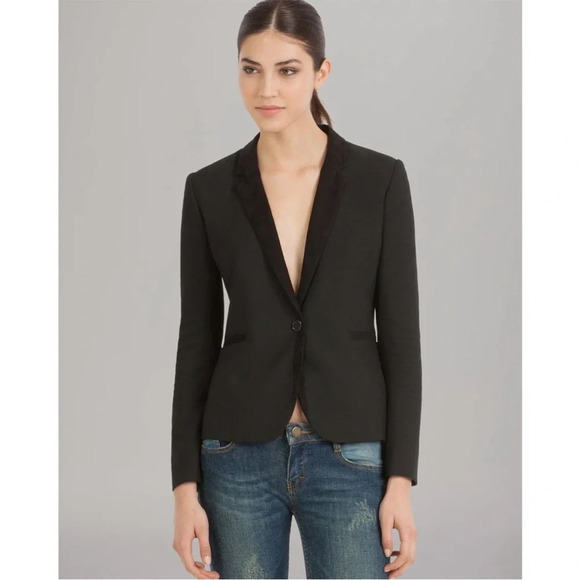 Maje Black One Button Pockets Blazer Jacket Size 38 US 6 - Picture 1 of 6